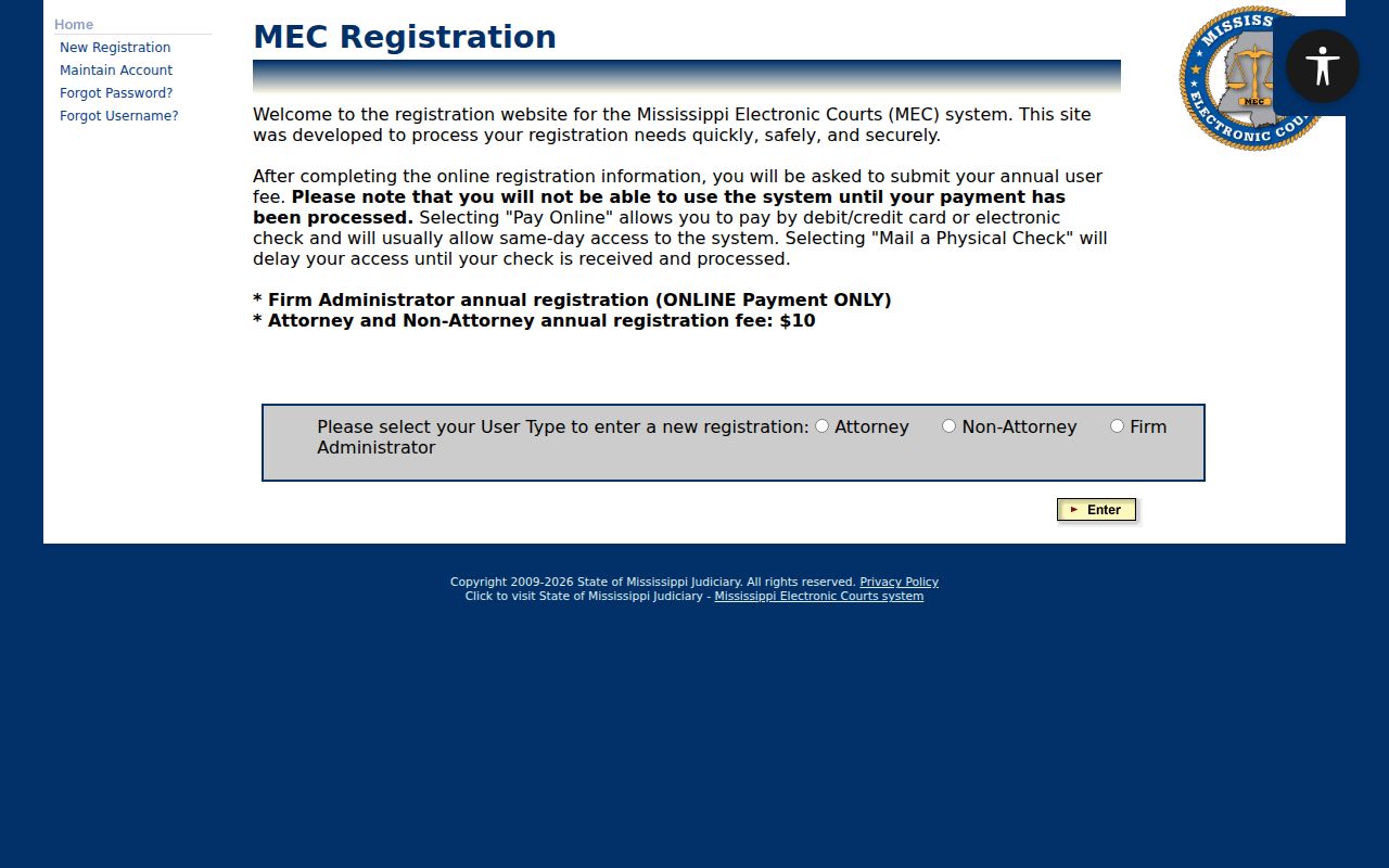 Choctaw County case lookup PAMEC registration landing page