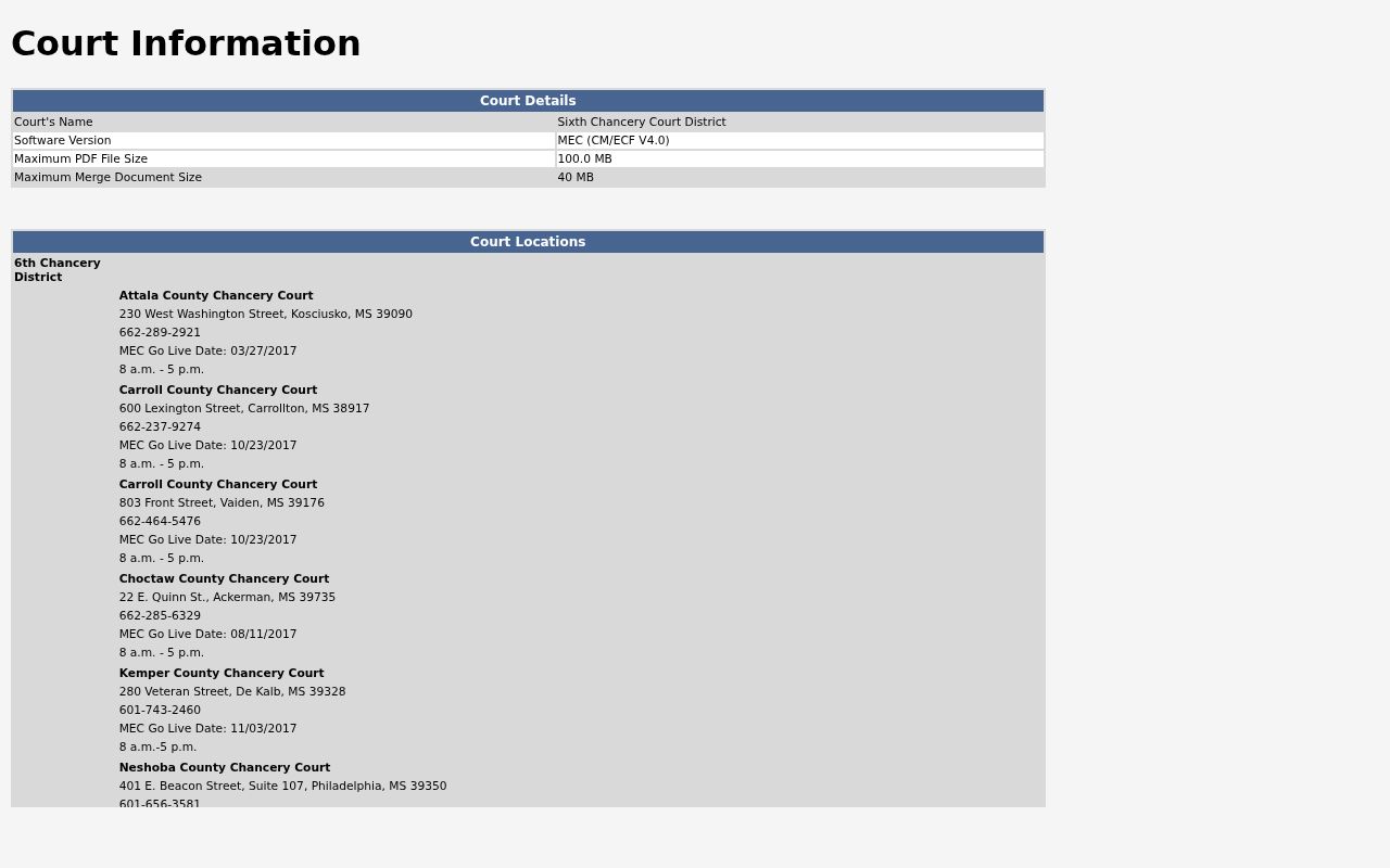 Choctaw County civil docket Sixth Chancery MEC CourtInfo screen