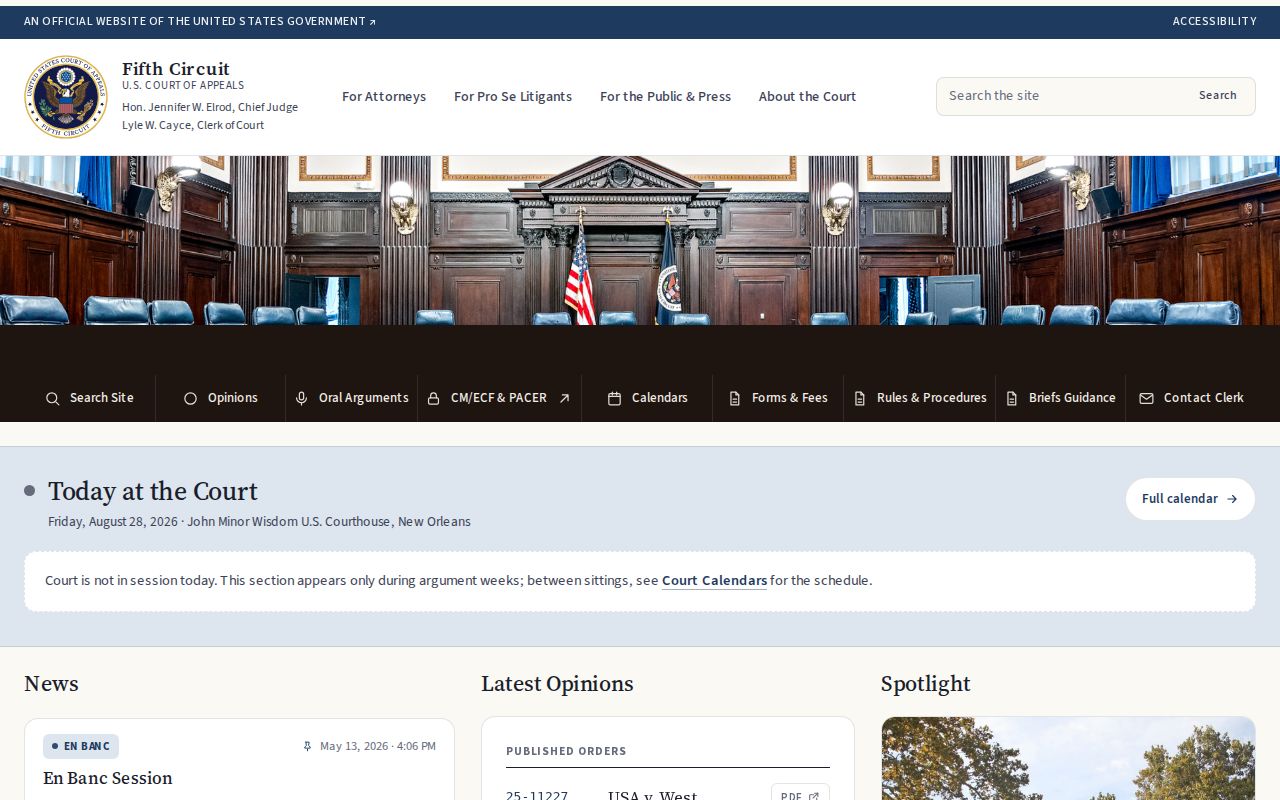Choctaw County court calendar research source for the separate Fifth Circuit federal court