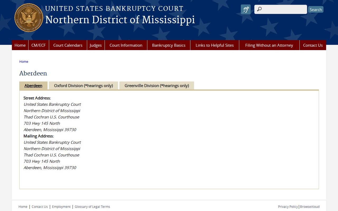 Choctaw County court record research showing separate federal bankruptcy access in Aberdeen
