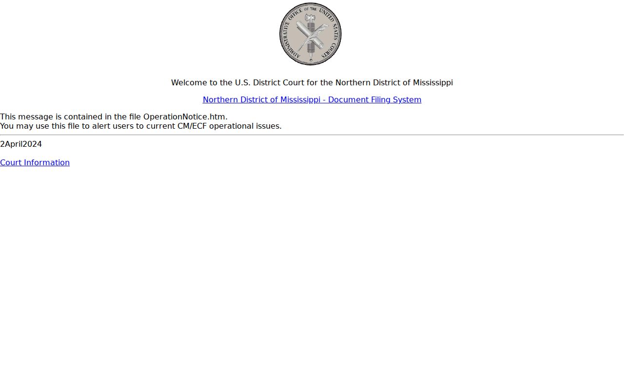 Choctaw County court record research showing Northern District CM ECF filing portal