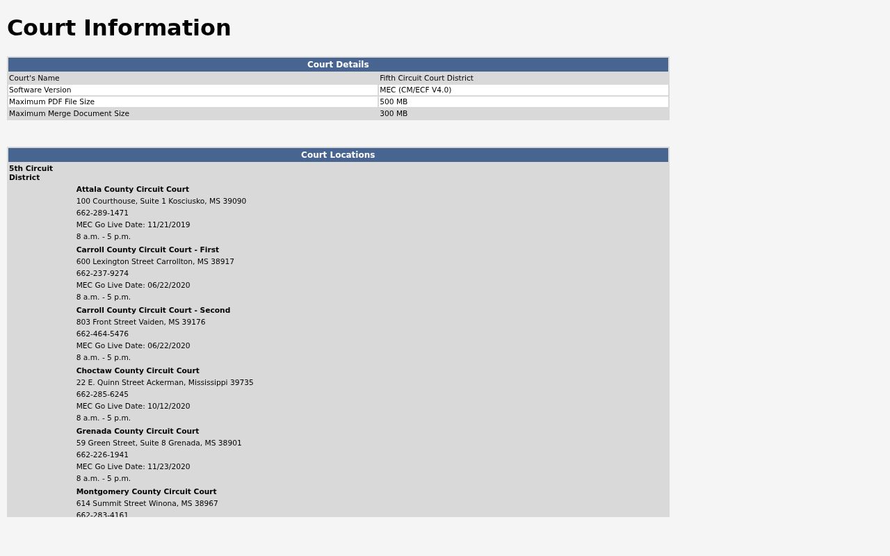Choctaw County criminal docket Fifth Circuit MEC CourtInfo screen