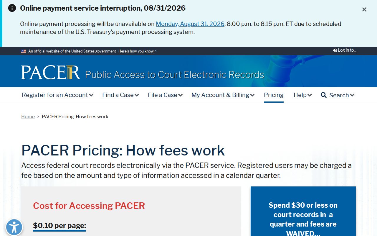 Choctaw County court docket PACER pricing source