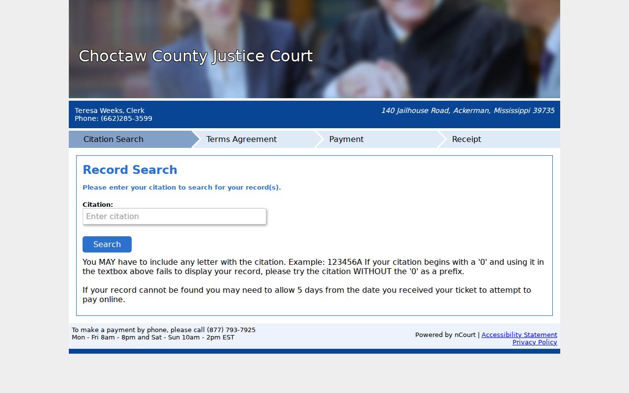 Choctaw County traffic ticket Justice Court citation search